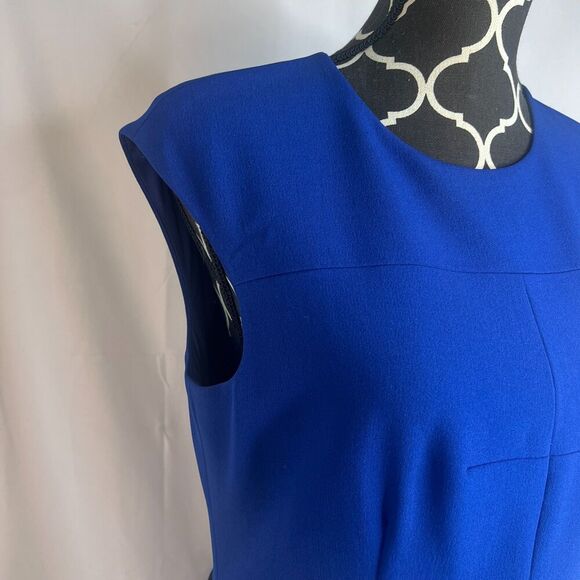 Kasper Bold Blue Sleeveless Belted Sheath Dress Career Professional Size 10P - Picture 5 of 11